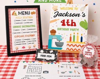 Kid Cooking Birthday Decorations, Chef Party Welcome Sign, Bingo Game, Printable and Editable Canva Template Bundle