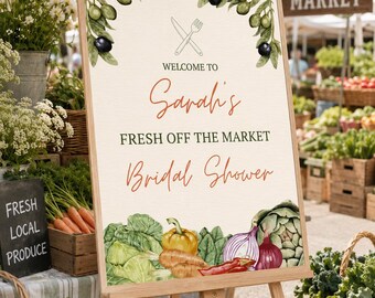 Fresh Off The Market Welcome Sign, Farm To Table Fresh Bridal Shower Sign Printable and Editable Canva Template