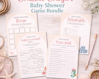 Coastal Cowgirl Baby Shower Games For Beachy Western Themed Celebration Printable and Editable Canva Template