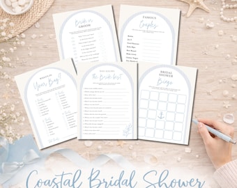 Coastal Bridal Shower Games For Beach Theme Celebration Printable and Editable Activity Pages