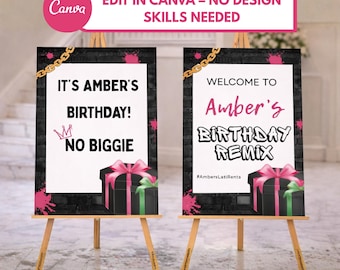 Hip Hop Welcome Sign Decor 90s Rap Birthday Printable and Editable Canva Template Bundle
