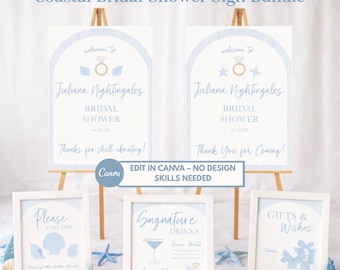 Coastal Bridal Shower Decorations Sign Bundle For Beachy Blue Ocean Theme Wedding Celebration