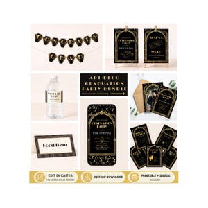 Art Deco Graduation Party Printables, Gatsby Theme Decor, NeoDeco, 1920's (Canva Editable, Digital Download)