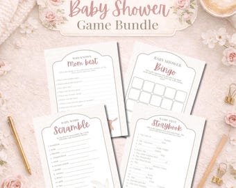 Pink Storybook Baby Shower Games, Printable and Editable Canva Template