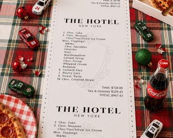 Christmas Movie Inspired Hotel Receipt Table Runner, Lost in New York 90s Holiday Movie Party Decoration Printable and Editable Template