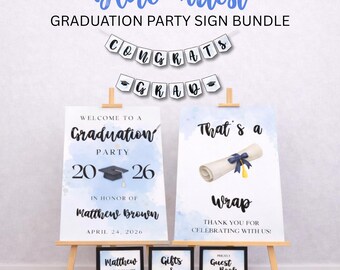 Boy Artist Graduation Party Decorations, Blue Art School Grad Decorations and Supplies Printable Editable Canva Template