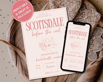Scottsdale Before The Veil Invitation Bachelorette Trip Bundle, Printable Editable Canva Template