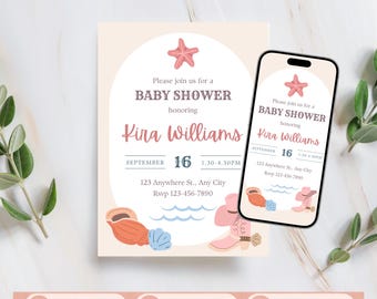 Coastal Cowgirl Baby Shower Invitation Bundle Printable Digital Facebook Event Cover Editable Canva Template
