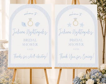Blue Stripe Preppy Beach Bridal Shower Welcome Sign For Coastal Nautical Theme Wedding Celebration