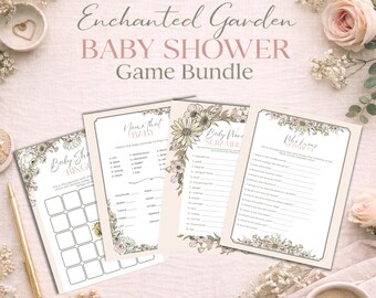 Enchanted Garden Baby Shower Games For Magical Floral Woodland Party Printable and Editable Canva Template