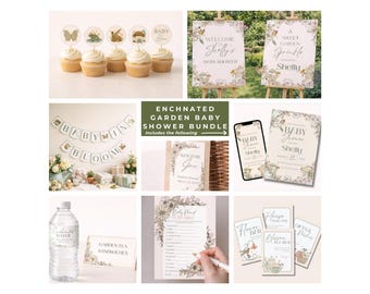 Magical Enchanted Garden Baby Shower Decoration and Invitations Supplies Bundle for Enchanted Woodland Animals Party Template