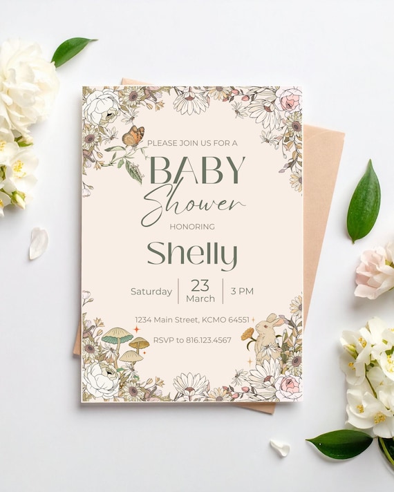 Enchanted Garden Baby Shower Invitation • Magical Floral Woodland Theme (Digital Template 5x7