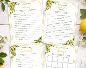 Lemon Baby Shower Games Bundle, Can't Wait To Squeeze You Printable and Editable Canva Template