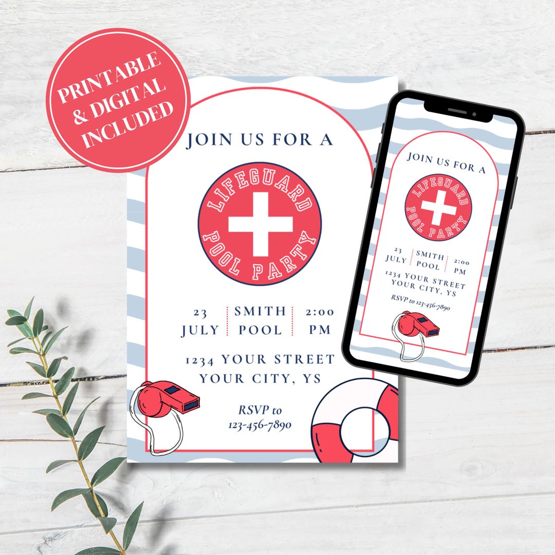 Lifeguard Pool Party Invitation Template Bundle - Etsy