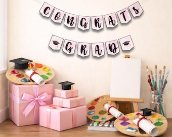 Girl Artist Graduation Garland Printable & Editable "Congrats Grad" Watercolor Grad Party Decoration For Art School Student