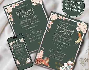 Mahjong Night Party Invitation Printable Canva Template