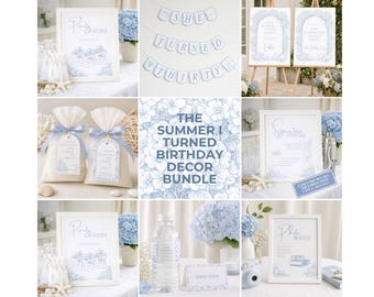 Summer I Turned Birthday Decorations, Cousins Beach Romance Birthday, Printable and Editable Canva Template Bundle