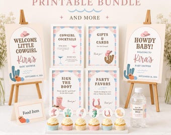 Coastal Cowgirl Baby Shower Decorations, Printable and Editable Canva Template Bundle