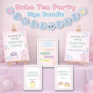 Printable Boba Party Sign Bundle – Kawaii Bubble Tea Decor (Digital Download)