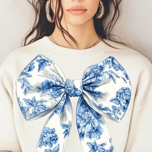 Toile Chinoiserie Coquette Bow PNG, Blue Floral Bow Png, Girly Coquette Bow, Sublimatie Png-ontwerpen, Girly Bow Design Clipart Clip Art
