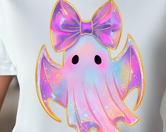 Schillernder Geist PNG, Sublimation, pastell holographische Halloween Fledermaus Kokette Schleife für T-Shirt Designs Scrapbooking, Sofort Download
