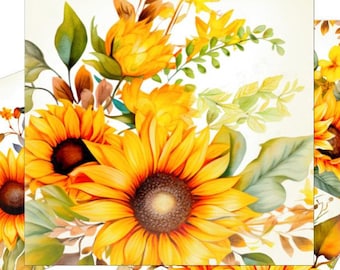 Sunflowers digital collage sheet 4x4 inch 2x2 inch square tiles instant download and printable for coaster art and craft