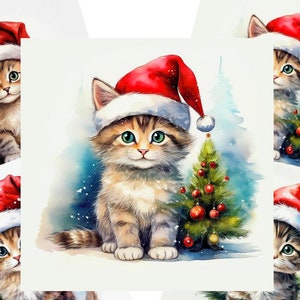 Adorable feuille de collage numérique de Noël, père Noël, 4 x 4 po. 2 x 2 po., carreaux carrés, téléchargement immédiat et imprimable pour des créations artistiques et artisanales