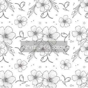 Flowers Seamless Pattern Instant Download Black and White  Spring Flowers Digital Paper Floral Printed Patterned  Line art