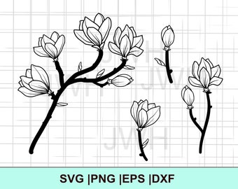 Magnolia SVG, PNG, EPS, DXf Instant Download, Digital Download,  Magnolia Flower Outline Clipart, Flower Bundle Svg Files for Cricut