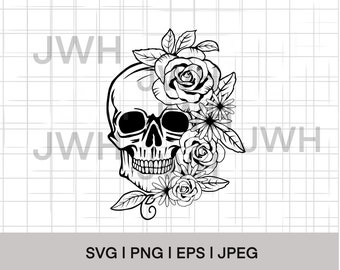 Skull SVG, PNG, EPS, Instant Download, Digital Download,  Floral Skull svg, skull Vector, skull flower svg vector silhouette