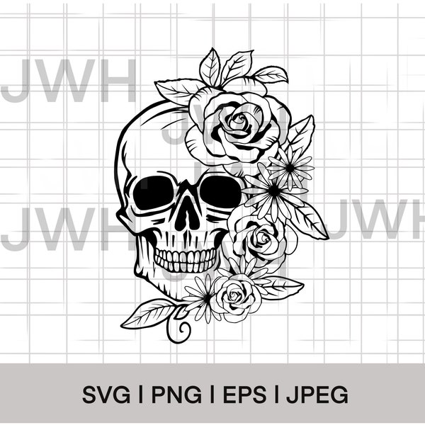 Skull SVG, PNG, EPS, Instant Download, Digital Download,  Floral Skull svg, skull Vector, skull flower svg vector silhouette