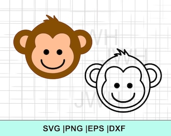 Cute Monkey Face SVG, PNG, EPS, DXf, Digital Download, Kawaii Monkey Face, Svg files for Cricut, Monkey Face outline, Monkey Clipart