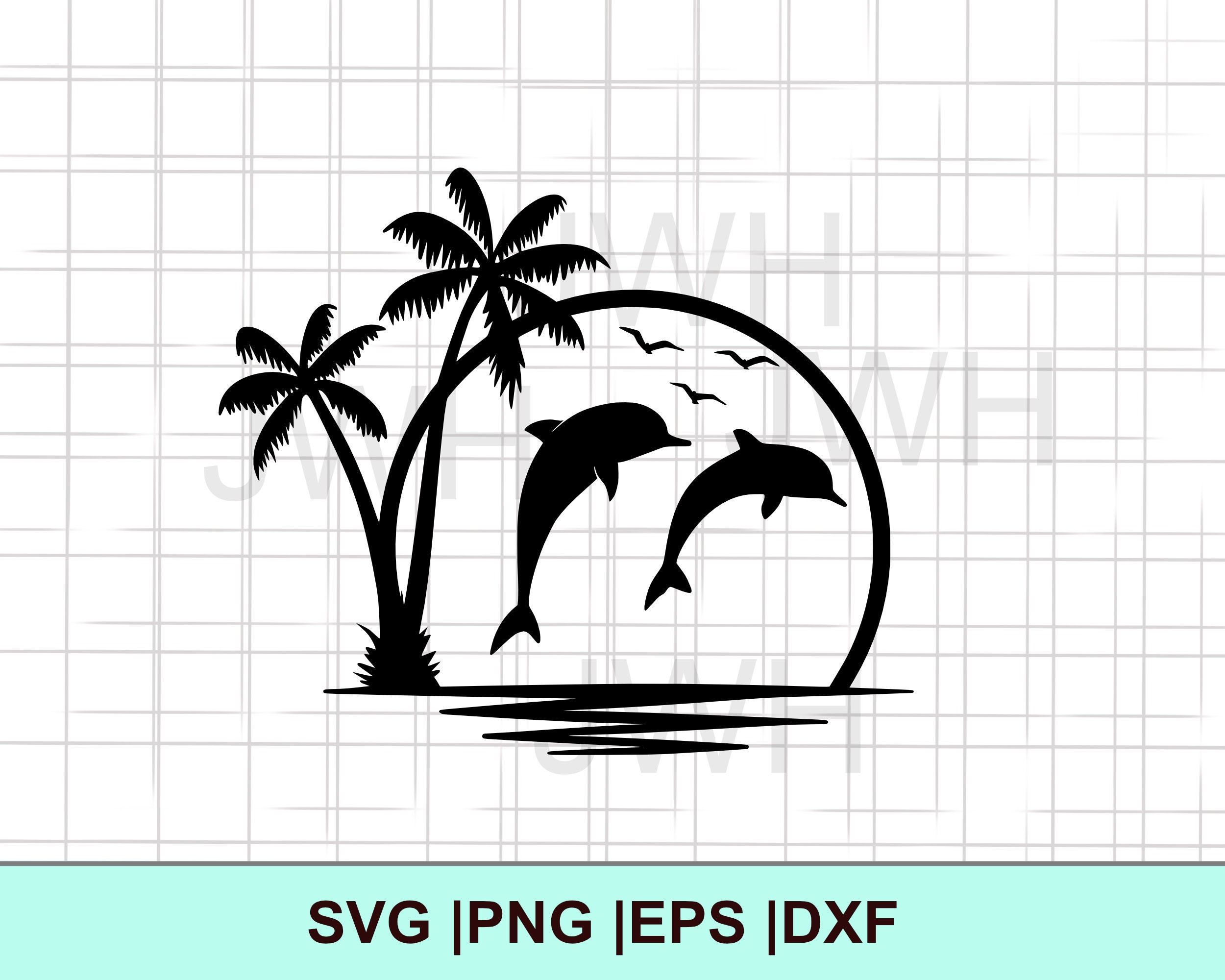Dolphin SVG, PNG, EPS, DXf, Tropical, Beach Sunset Palm trees, Digital Download, Dolphin Silhouette, Svg files for Cricut, Jumping Dolphins
