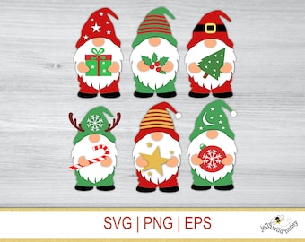 Paquete SVG de gnomo navideño, vacaciones de invierno, descarga digital, PNG navideño, EPS, imagen gráfica vectorial para archivo de corte Cricut, imágenes prediseñadas