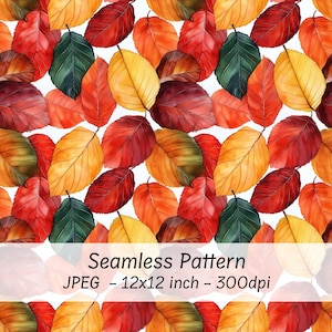 Padrão de folhas de outono sem emendas, download instantâneo, papel digital de outono, fundo digital imprimível com padrão repetido, scrapbooking