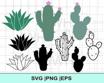 Cactus SVG, PNG, EPS, Instant Download, Cacti Bundle, Digital Download,  Desert Botanical Clipart, Cactus Vector, Svg files for Cricut