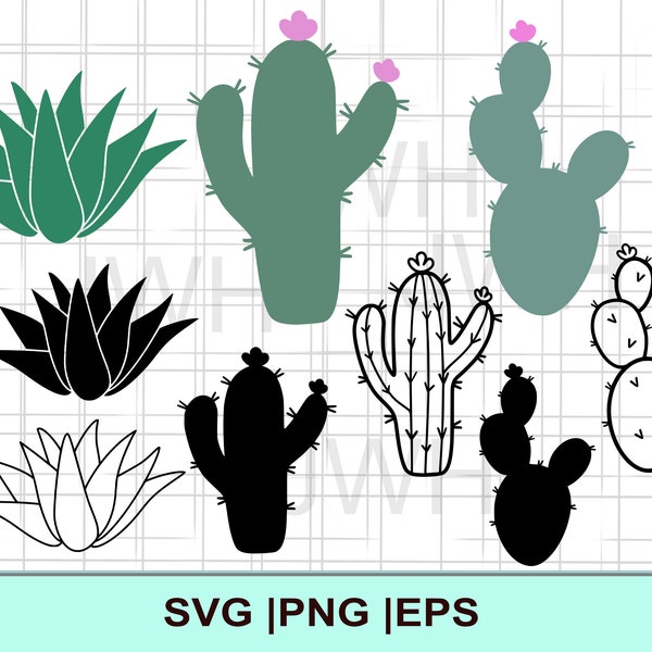 Cactus SVG, PNG, EPS, Instant Download, Cacti Bundle, Digital Download,  Desert Botanical Clipart, Cactus Vector, Svg files for Cricut