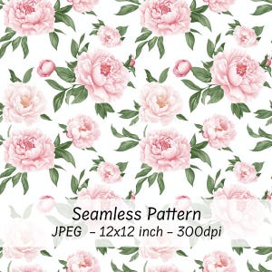 Pink Peonies Seamless Pattern, Instant Download, Floral Digital Paper,  Vintage Spring Flowers Pink Peony Printable Digital Background