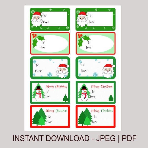 Printable Christmas Labels, Instant Download, Winter Holiday, Digital Download, Christmas Gift Tag Stickers