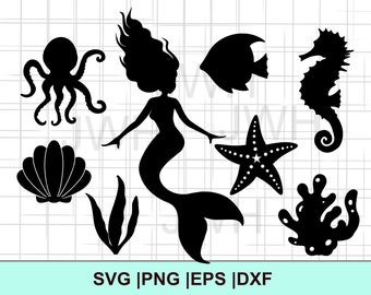 Mermaid  SVG, PNG, EPS, DXf Instant Download,  Seahorse Svg, Digital Download, Ocean Animal Clipart, Mermaids Bundle, Mermaid Silhouette