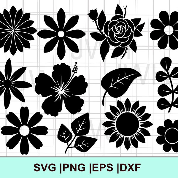 Flower SVG, PNG, EPS, DXf, Digital Download, Flower Bundle, Svg files for Cricut, Flower Silhouette Clipart, Floral SvG