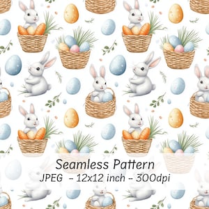 Nahtloses Muster Ostern, sofortiger Download, Osterhasen, digitales Papier, bedruckbarer Osterhintergrund, Ostereier, Osterkörbe gemustert