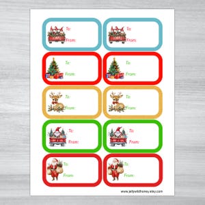 Printable Christmas Gift Tag Sticker Labels, Winter Holiday, Digital Download Printable , Retro Christmas Sticker Tags Bundle