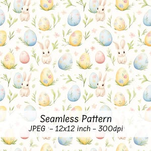 Nahtlose Muster Osterhase, Sofort Download, Osterhasen Digitales Papier, Oster Hintergrund zum Ausdrucken, Ostereier, Pastell Ester Muster