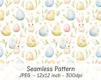 Patrón sin costuras de conejo de Pascua, descarga instantánea, papel digital de conejos de Pascua, fondo de Pascua imprimible, huevos de Pascua, patrón de Pascua pastel