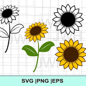 Girasol SVG, PNG, EPS, Descarga instantánea, Paquete de girasoles, Descarga digital, Clipart de girasol, Vector de girasol, Archivo de corte