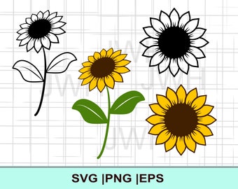 Sunflower SVG, PNG, EPS, Instant Download, Sunflowers Bundle, Digital Download, Sunflower Clipart, Sunflower Vector, Cut File