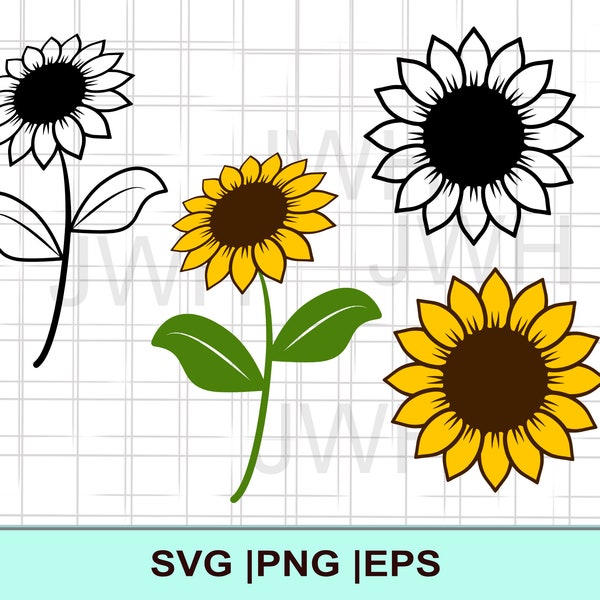 Sunflower SVG, PNG, EPS, Instant Download, Sunflowers Bundle, Digital Download, Sunflower Clipart, Sunflower Vector, Cut File