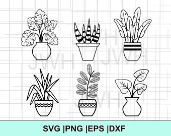 Houseplants SVG, PNG, EPS, DXf, Instant Download, Houseplant bundle Clipart, Svg Files for Cricut, Pot Plant Silhouette Outline