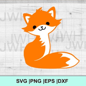 Renard mignon SVG, PNG, EPS, DXf, téléchargement immédiat, renard Kawaii, fichier Svg de couche de bébé renard des bois pour Cricut, clipart renard, fichier de coupe